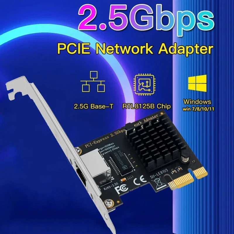 Беспроводная сетевая карта PCI-E на RJ45, 2,5 Мбит/с, 10/11 Гбит/с , 2500Mbps Wireless Network Card PCI-E To RJ45 Adapter 2.5Gbps Ethernet Wired LAN Controller Lan card For Win7/8/10/11 IntelI225
