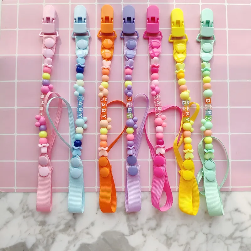Nuevas cuentas de silicona, Clip para chupete de bebé, cadena ajustable, pezones Schnullerkette, abrazaderas de soporte para chupete para niños y niñas, accesorios