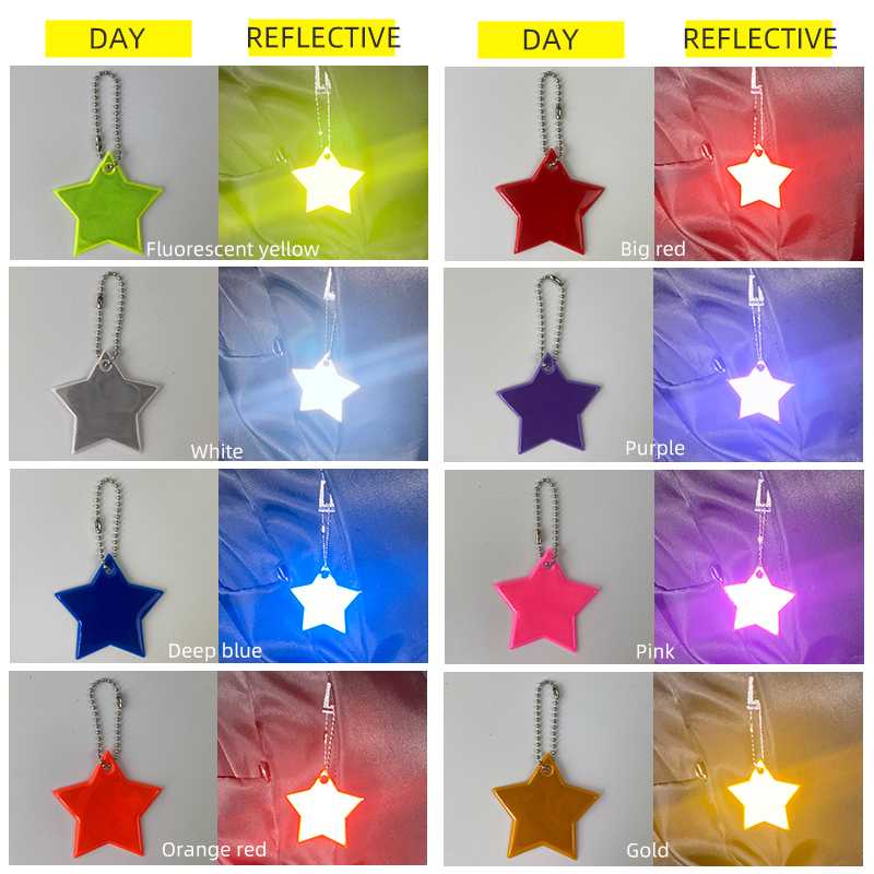 Portachiavi riflettente con stella colorata Accessori pendenti Portachiavi riflettenti per la sicurezza visibile Riflettore di sicurezza stradale notturna