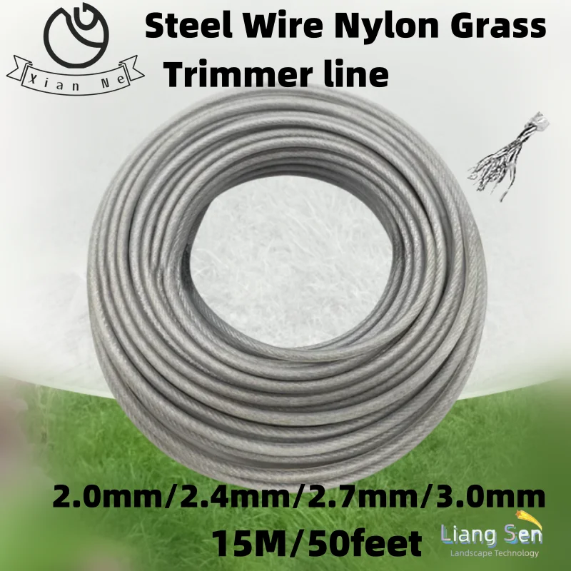 2.0/2.4/2.7/3.0mm Trimmer Acciaio Nylon Filo Corda Cavo Linea Strimmer Decespugliatore Lungo Rotolo Rotondo Erba Filo di Sostituzione Circa 15 m