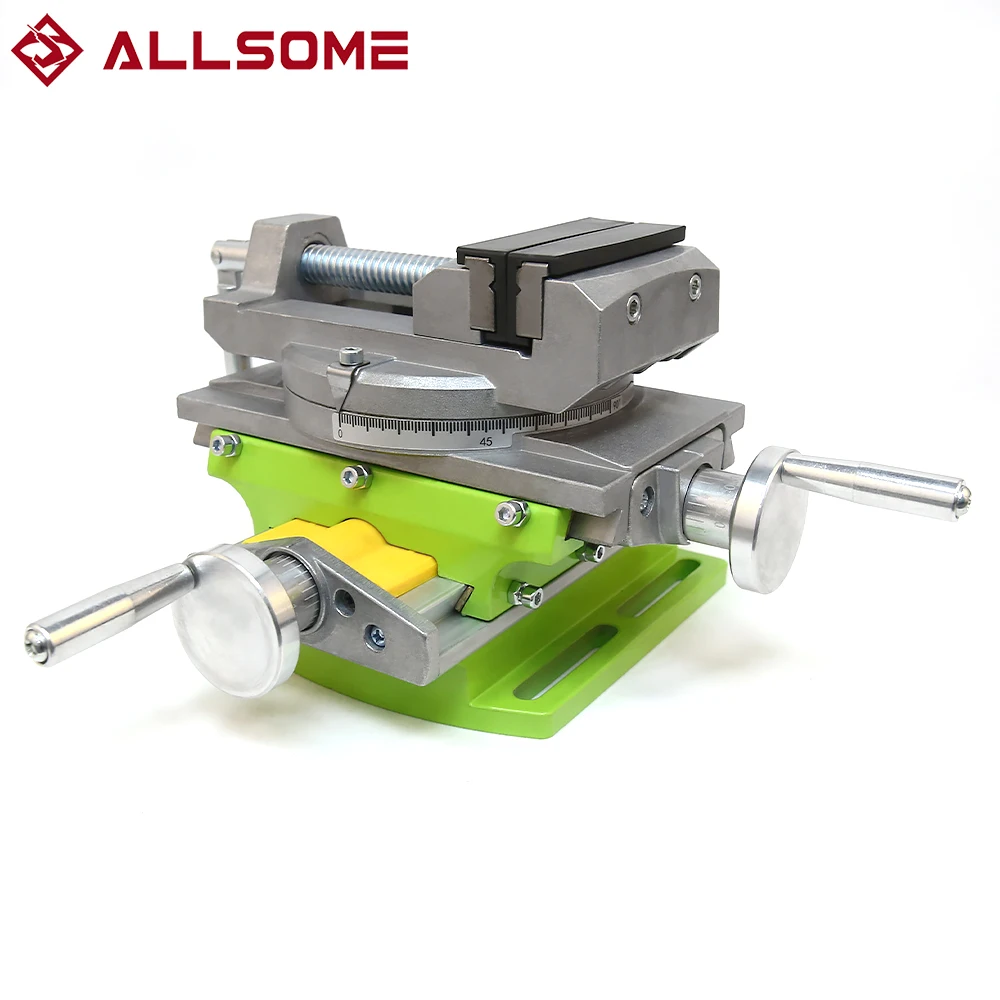 ALLSOME 2-in-1-Fräsen, Bohren, Präzisionsschraubstock, drehbarer Basistisch, zusammengesetzter Arbeitstisch aus Aluminiumlegierung