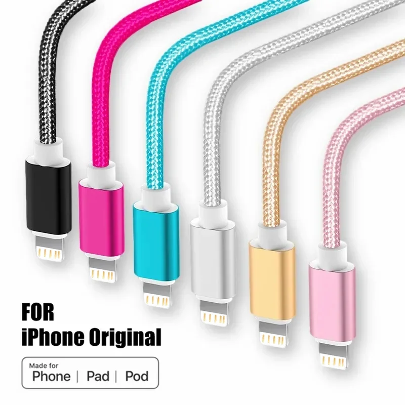 Metal Nylon Braided Fast Charging Data Cord 1m 2m 3m USB Charger Cable For iPhone 14 8 7 6S Plus X XR XS 11 12 13 Pro Max iPad 9