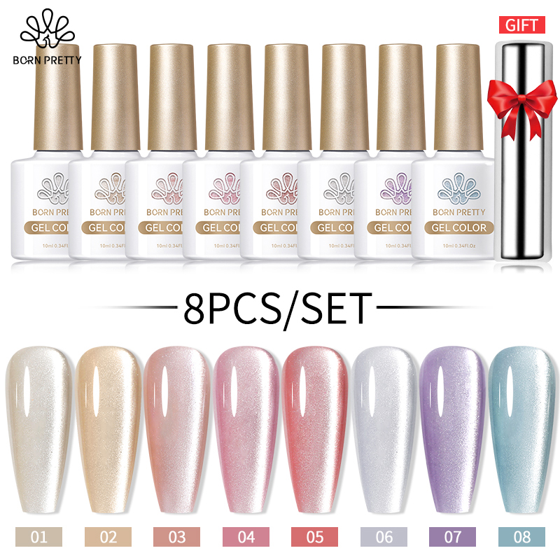 BORN PRETTY Cat Magnetic Moonlight Gel Nail Polish Set 10ml Sparkle White Silver Water-light Soak Off UV Gel Nail Art Manicure