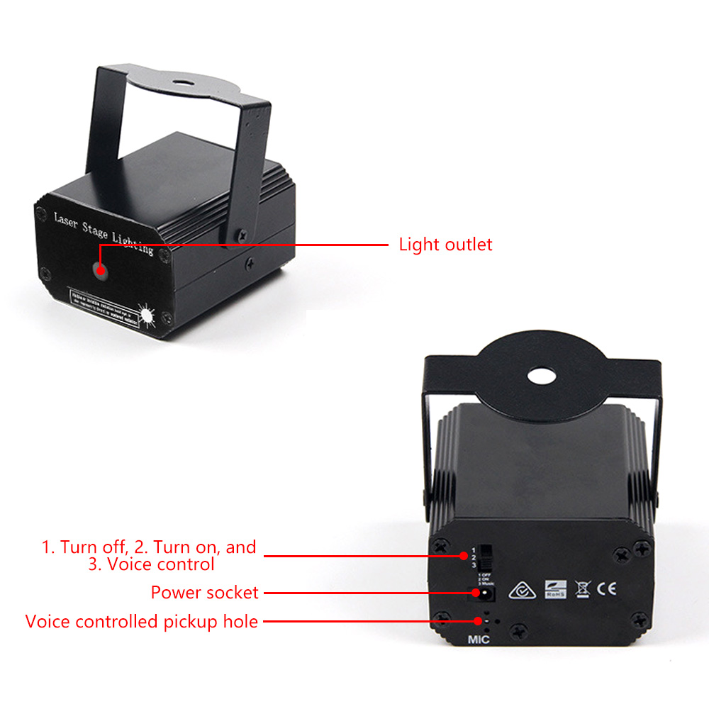 ไฟเวที LED พลัง USB โคมไฟไฟเครื่องฉายแสงดิสโก้ DJ โคมไฟเลเซอร์เปิดใช้งานสีแดงเขียวไฟแฟลชรถยนต์ไฟดิสโก้ปาร์ตี้คริสต์มาส