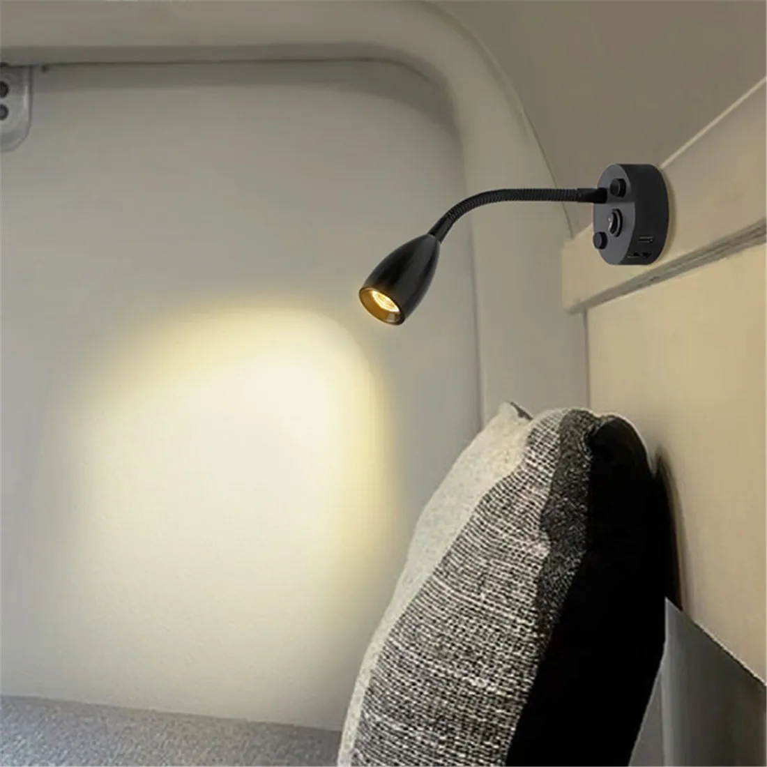 Gooseneck 12V RV Reading Light with USB Type C Quick Charger Flexible 24 Volt Light for Boat Camper Van Trailer Interior Lights