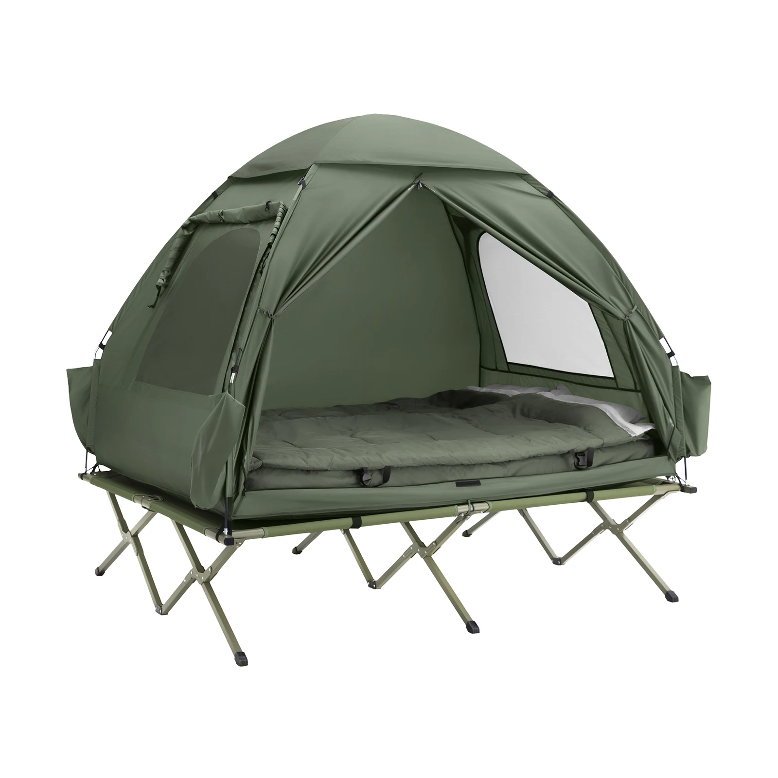 SoBuy OGS32-L Tenda 4in1 con lettino da campeggio sacco a pelo materasso ad aria e accessori tenda da campeggio lettino da campeggio per 2 persone