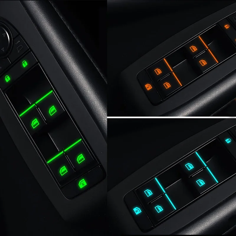 18 pçs/set carro luminoso porta janela elevador botão adesivos painel de controle das janelas do carro decalques interior do carro adesivo acessórios automóveis