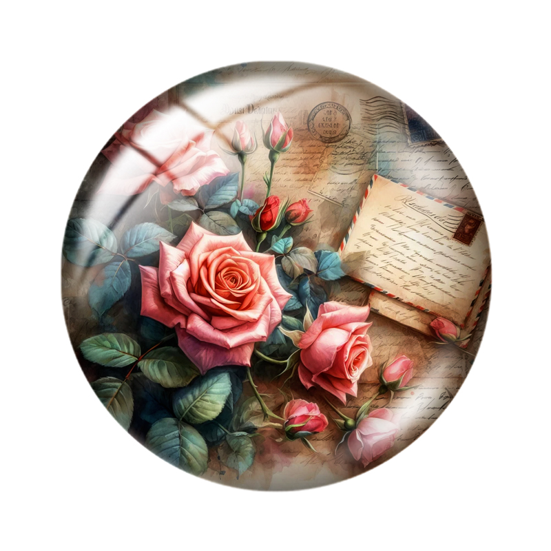 Retro Rose Butterfly 10pcs 12mm/16mm/18mm/30mm Round Photo Glass Cabochon 25mm Demo Flat Back Making findings