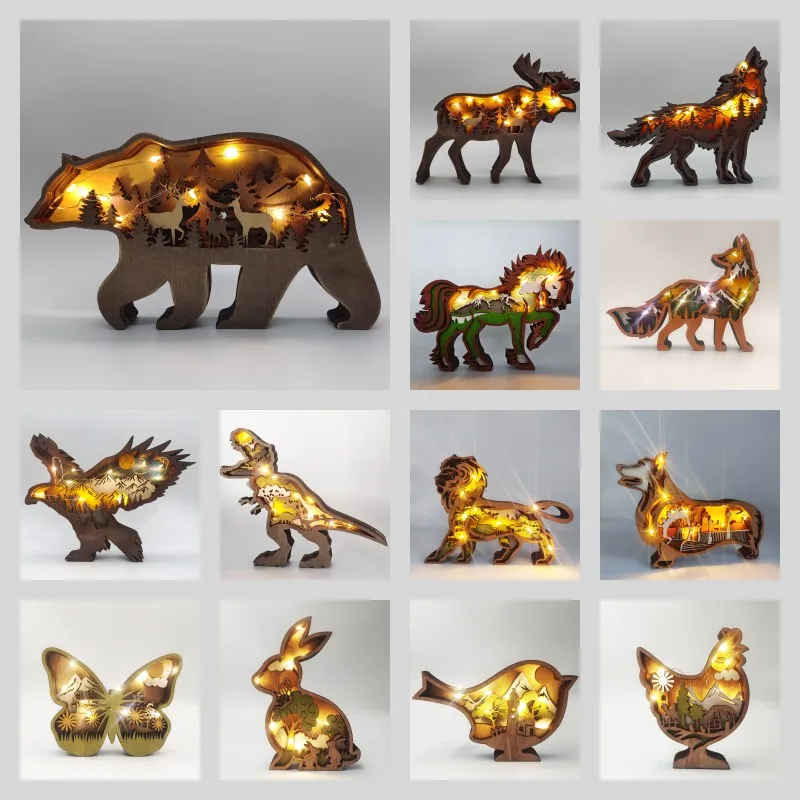 Batteriebetriebene kreative Tier-Tischlampe aus Holz, LED-Nachtlicht, Schlafzimmer-Dekoration, Kinder, Geburtstagsgeschenke, Urlaub, Heimdekoration