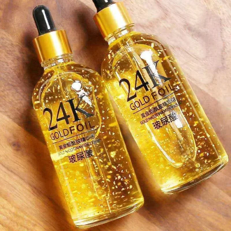 24k Gold Hyaluronic Acid Nicotinamide Face Serum Solution Anti Aging Facial Lifting Collagen Ginseng Essence Skin Care Whitening
