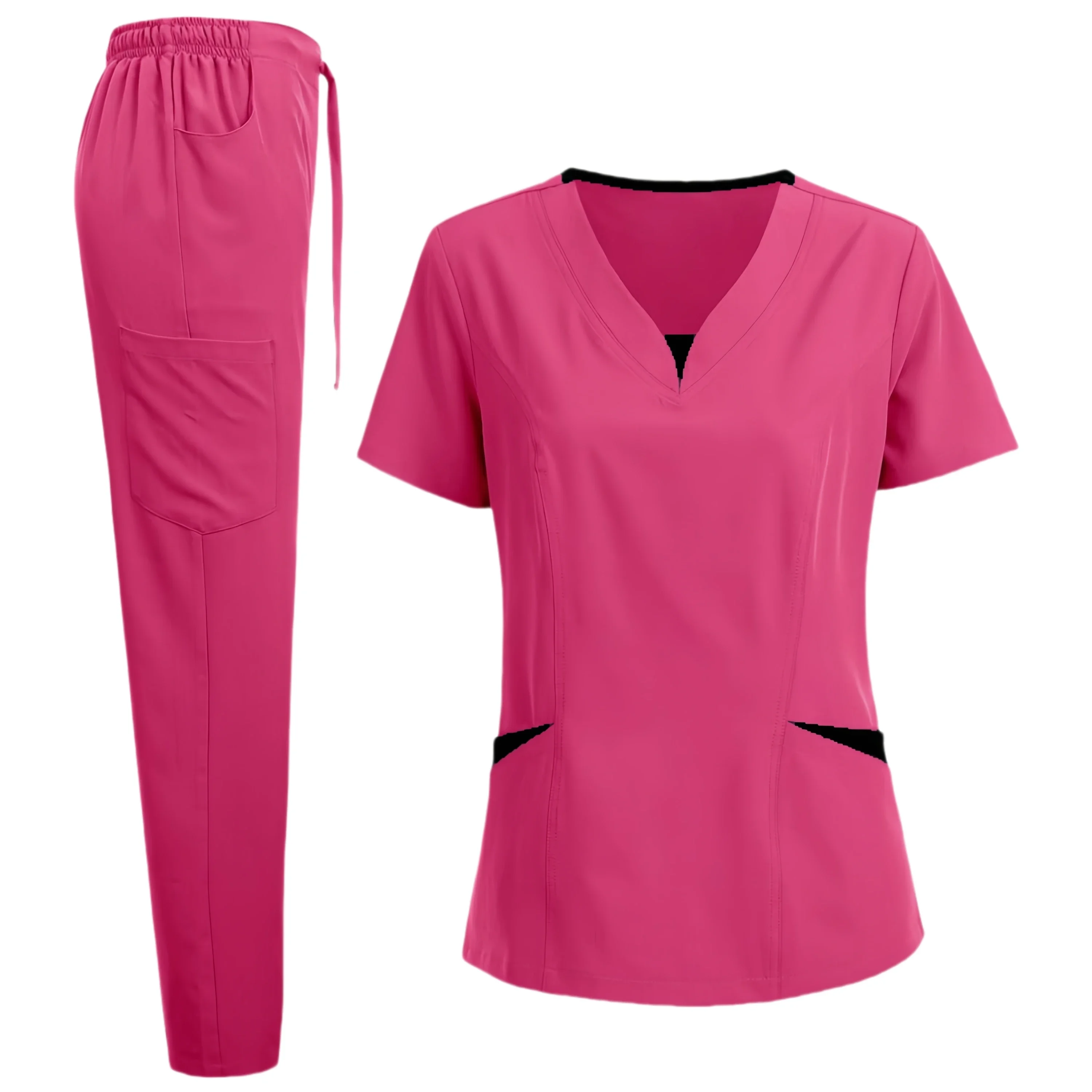 Conjunto de esfoliante para mulheres, blusas de enfermeira, moda com decote em v, plus size, blusa de enfermagem, linda cor sólida, roupa de trabalho, tops e calças