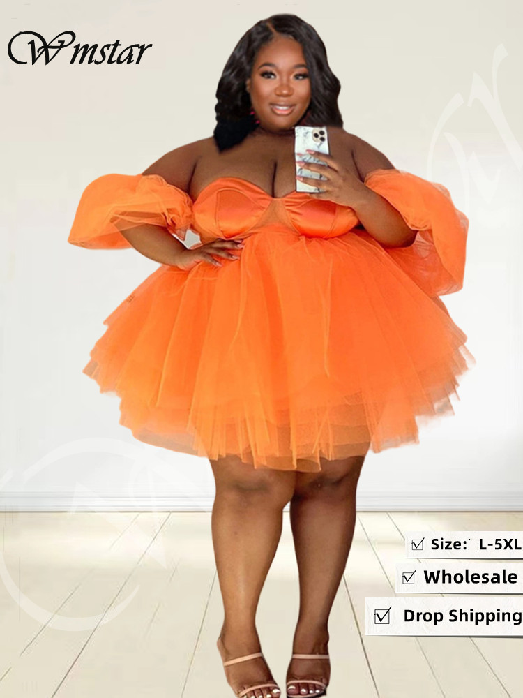 Wmstar-Vestidos de Fiesta de talla grande para mujer, minivestido Sexy de malla, elegante, con dobladillo grande, verano, venta al por mayor, triangulación de envíos
