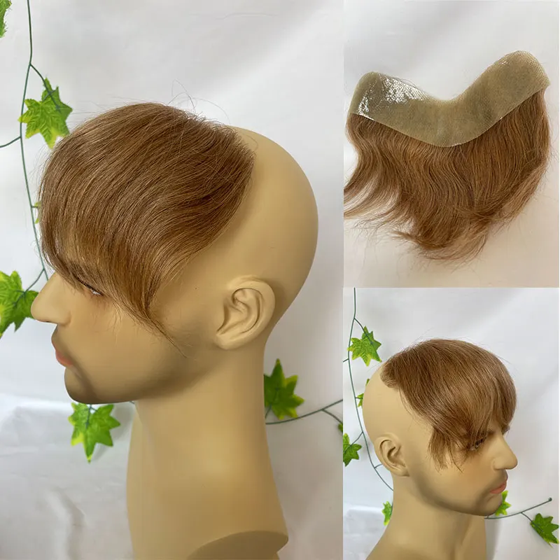 4 × 18 センチメートルスキン PU かつら男フロントヘアライン V スタイル人毛ウィッグ男性のための 100% 人間レミーかつらシステム高品質男性かつら