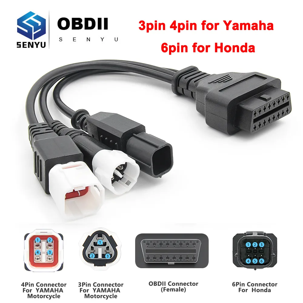 Man-vrouw 3pin 4pin voor Yamaha 6pin voor Honda naar 16pin OBD 2 Verlengkabel Motorcycle Diagnostic Tool moto OBD2 Connector
