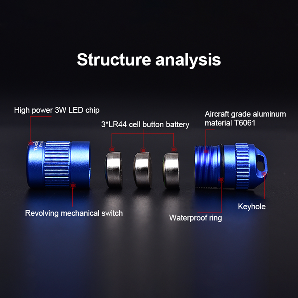 TANK007 E15กลางแจ้ง EDC มินิ3W LED 100ลูเมนไฟฉายพวงกุญแจกันน้ำแบตเตอรี่ปุ่มน้ำหนักเบาและพกพาได้