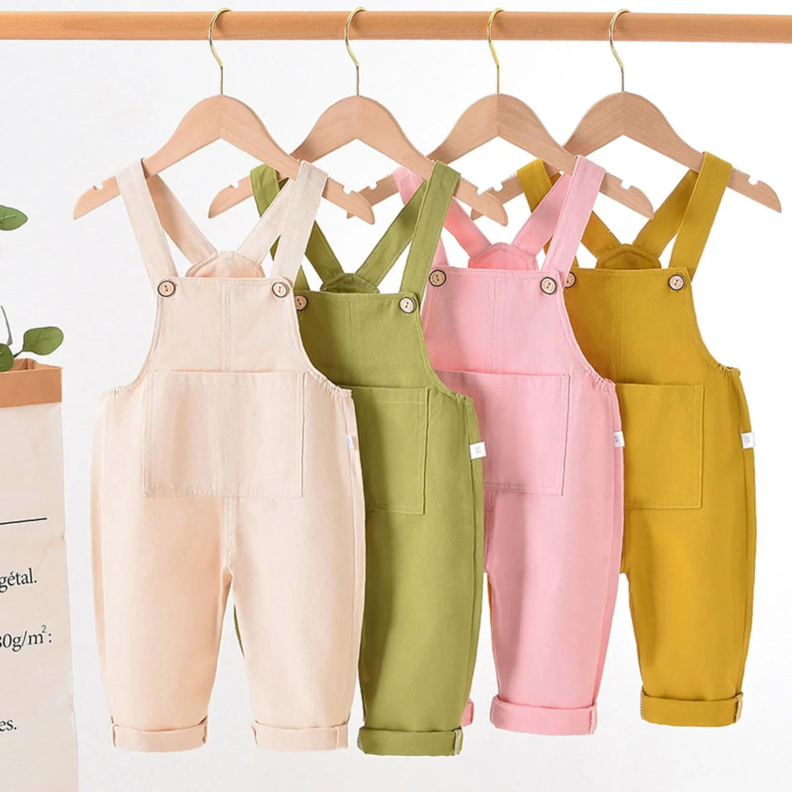 Monos para niños, pantalones finos de algodón con tirantes, pantalones vaqueros para bebés y niños, monos holgados informales con contraste para niñas, monos para niños