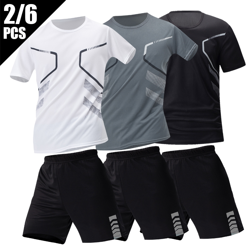 2/6 Pack Plus Size Męskie szybkoschnące szorty z krótkim rękawem Garnitur męski Sport rekreacyjny Bieganie Fitness T-shirt Joker Szorty Teen