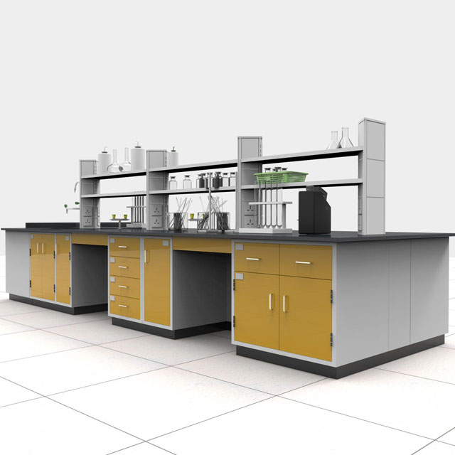 Muebles de laboratorio comercial escolar, mesa de laboratorio comercial, banco de laboratorio de isla con armarios, acero de Metal moderno