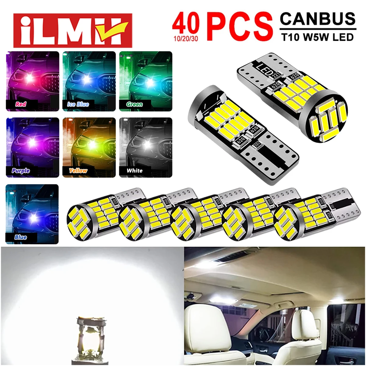 10-40 pces t10 w5w lâmpada led canbus sem erro 12v 4014-26smd 400lm 6500k super brilhante branco interior do carro cúpula porta mapas luzes do tronco