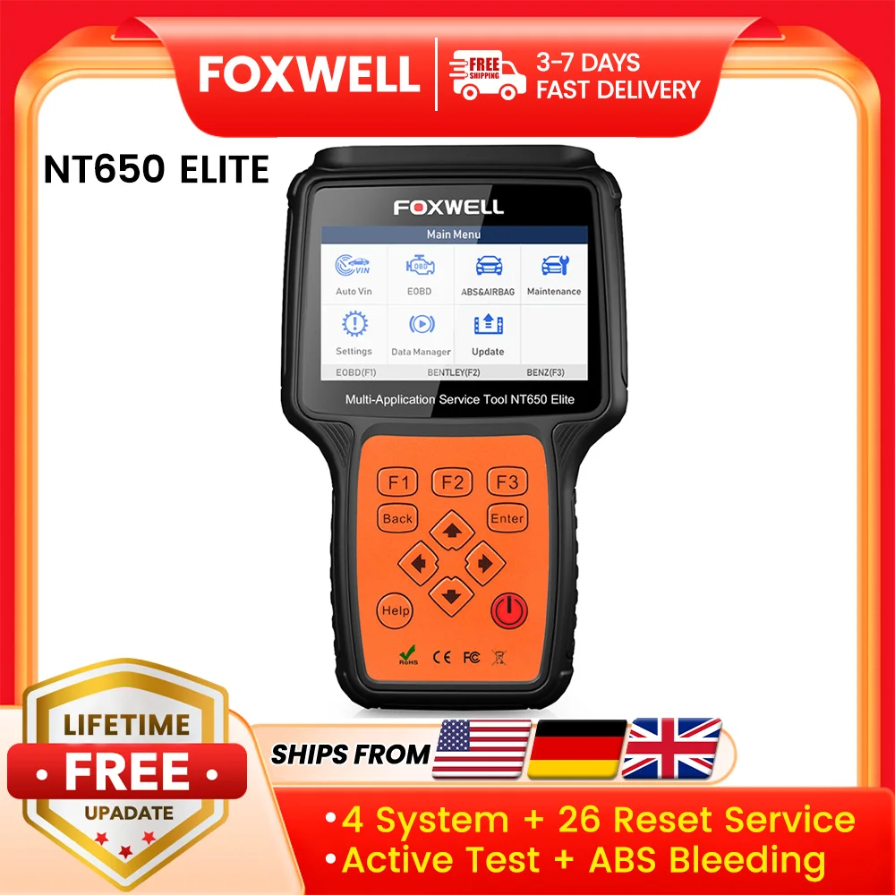 FOXWELL NT650 Elite OBD2-Scanner, voll bidirektionales Scan-Tool, Automotor, ABS, SRS, Diagnosecodeleser mit 26-Resets-Service