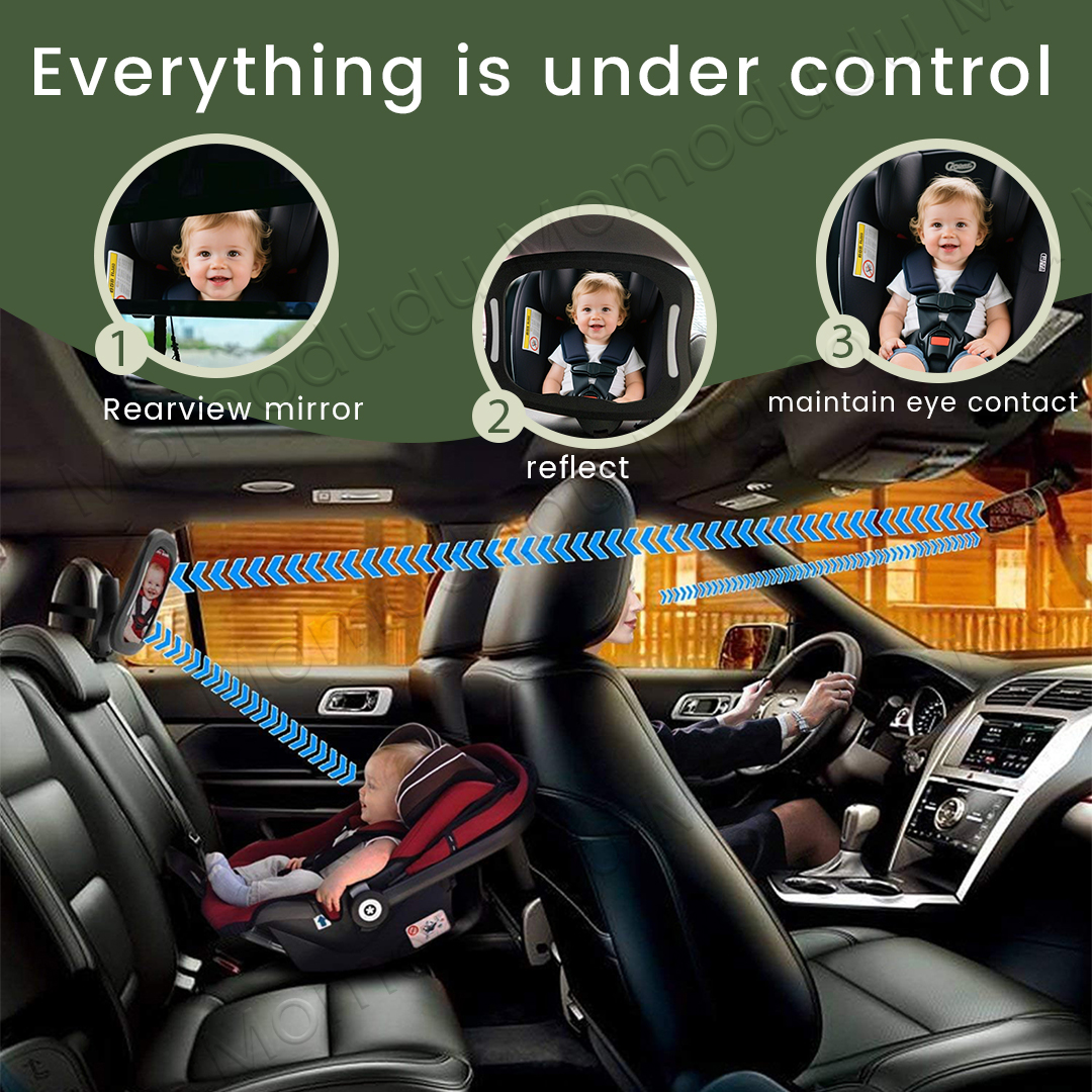 Miroir de voiture pour bébé LED avec télécommande lumière LED douce 360 °   Acrylique incassable à rotation pour une visualisation claire, s'adapte à tous les véhicules