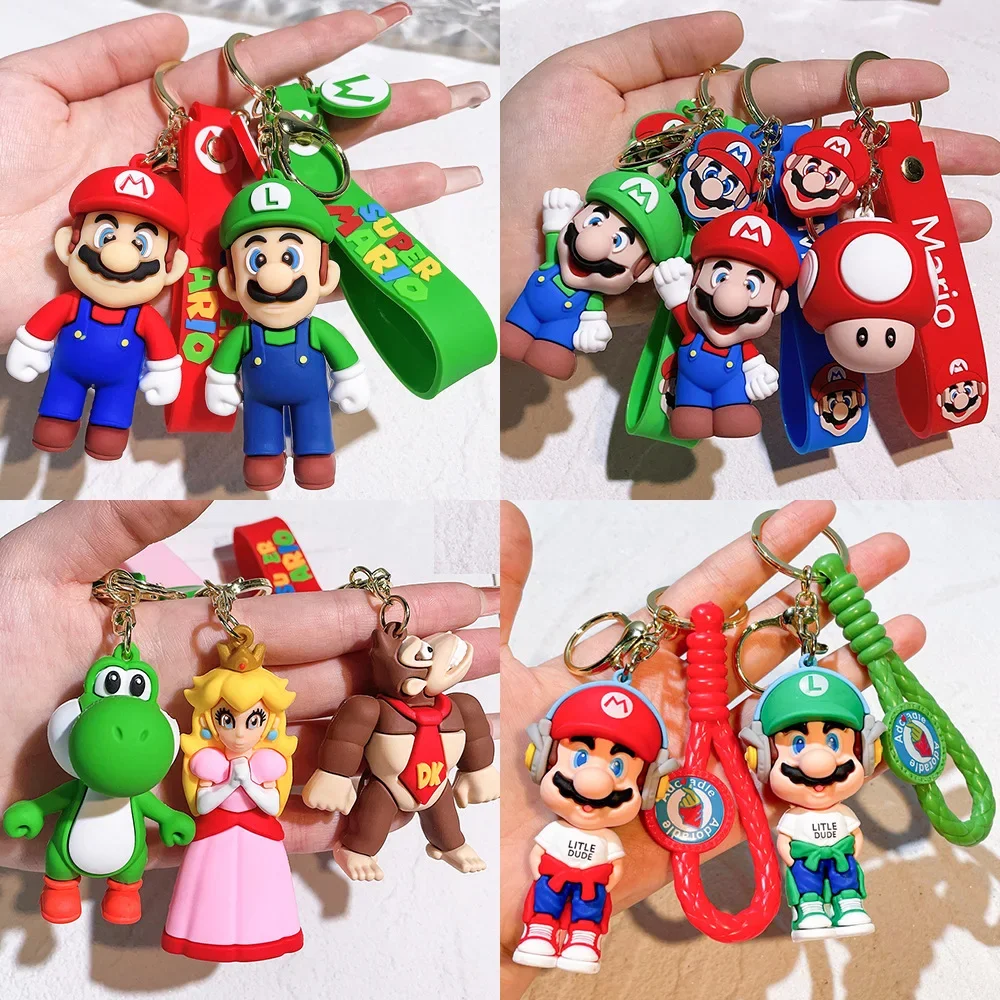 Super Mario Bros. Schlüsselanhänger, Actionfigur, Anhänger, niedliche Cartoon-Figur, Spielzeugpuppe, Modelldekoration, Kindergeburtstagsgeschenk