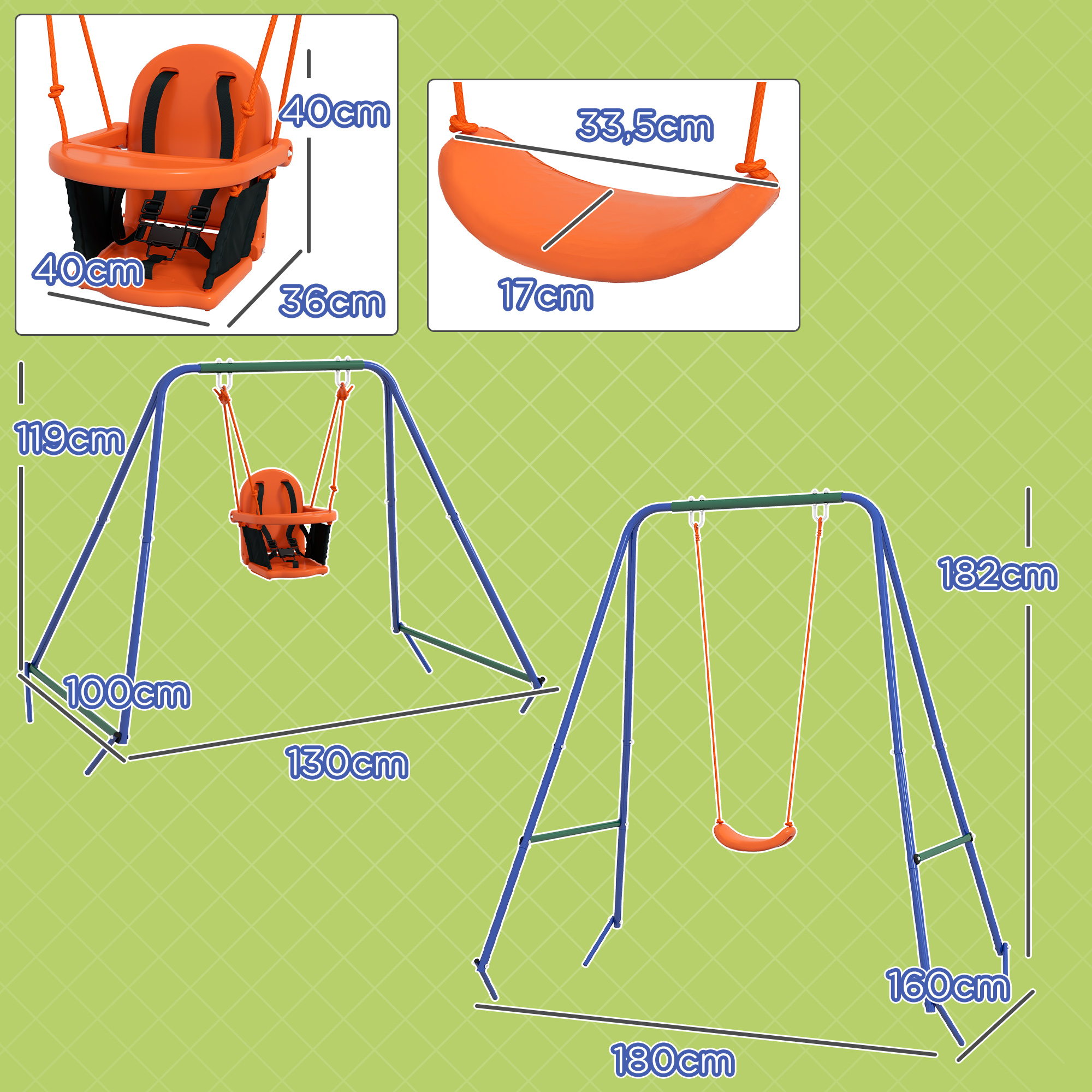 Outsunny Columpio Infantil con Cinturón de Seguridad 180x160x182 cm Naranja