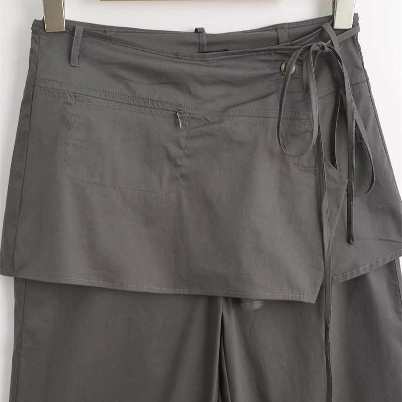 Niedrige, gerade, klassische, mehrlagige Wickelrock-Hose für Damen