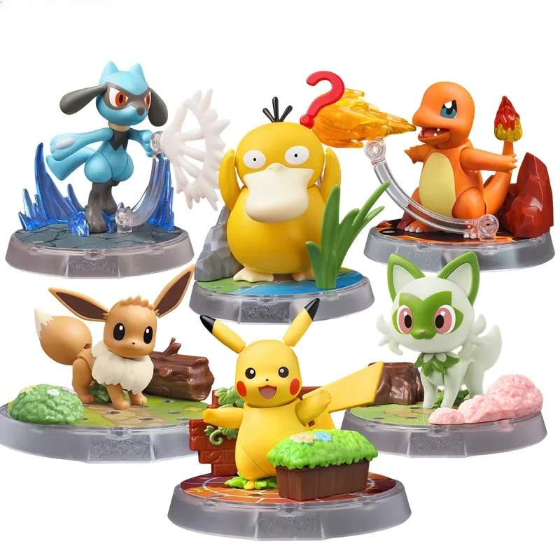 Novo pokemon pikachu figura de ação eevee sprigatito diy montagem brinquedos charmander psyduck charmander kawaii quebra-cabeça brinquedos crianças presentes