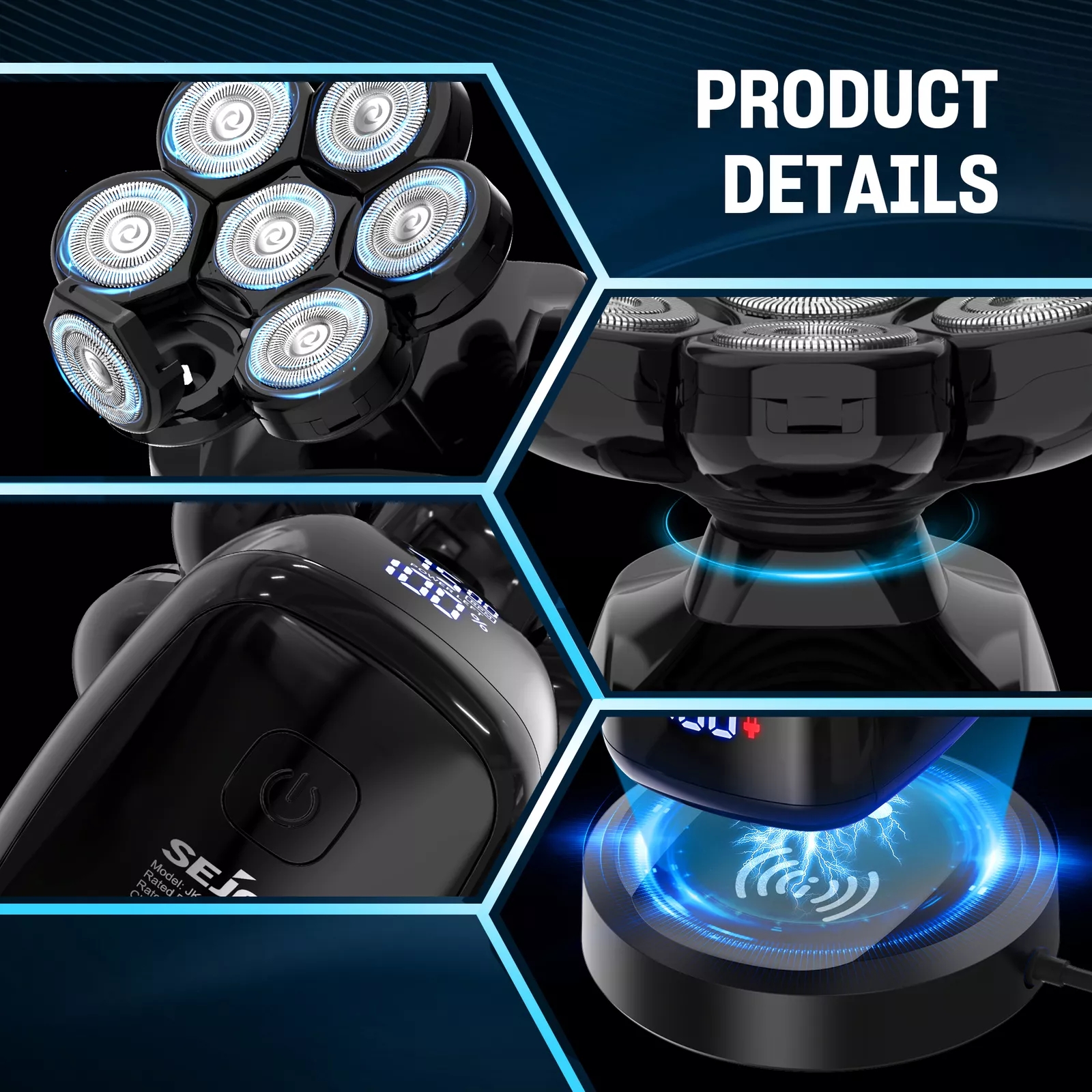 Sejoy เครื่องโกนหนวดไฟฟ้าสําหรับหัวล้านผู้ชาย 7D มีดโกนแม่เหล็กผม Trimmer USB ชาร์จจอแสดงผล LED กันน้ําเครื่องโกนหนวดเครา