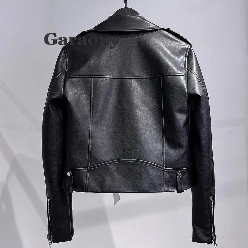 GARAOUY-女性用合成皮革ジャケット,カジュアルラペル,長袖,ジッパー,オートバイのアウター,ストリートウェア,秋