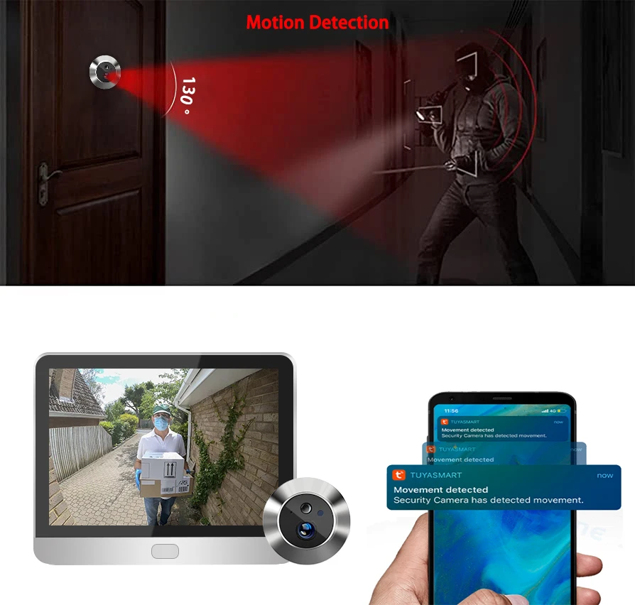 Tuya Smart 3MP  WiFi Peephole Video Door Camera Security one-way Audio Night Vision 4.3' HD Video Door Camera