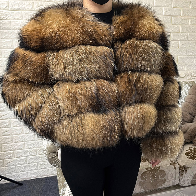 2024 inverno feminino casaco de pele real natural guaxinim jaqueta de pele luxo casacos de couro peludo feminino roupas de pele de raposa mangas compridas