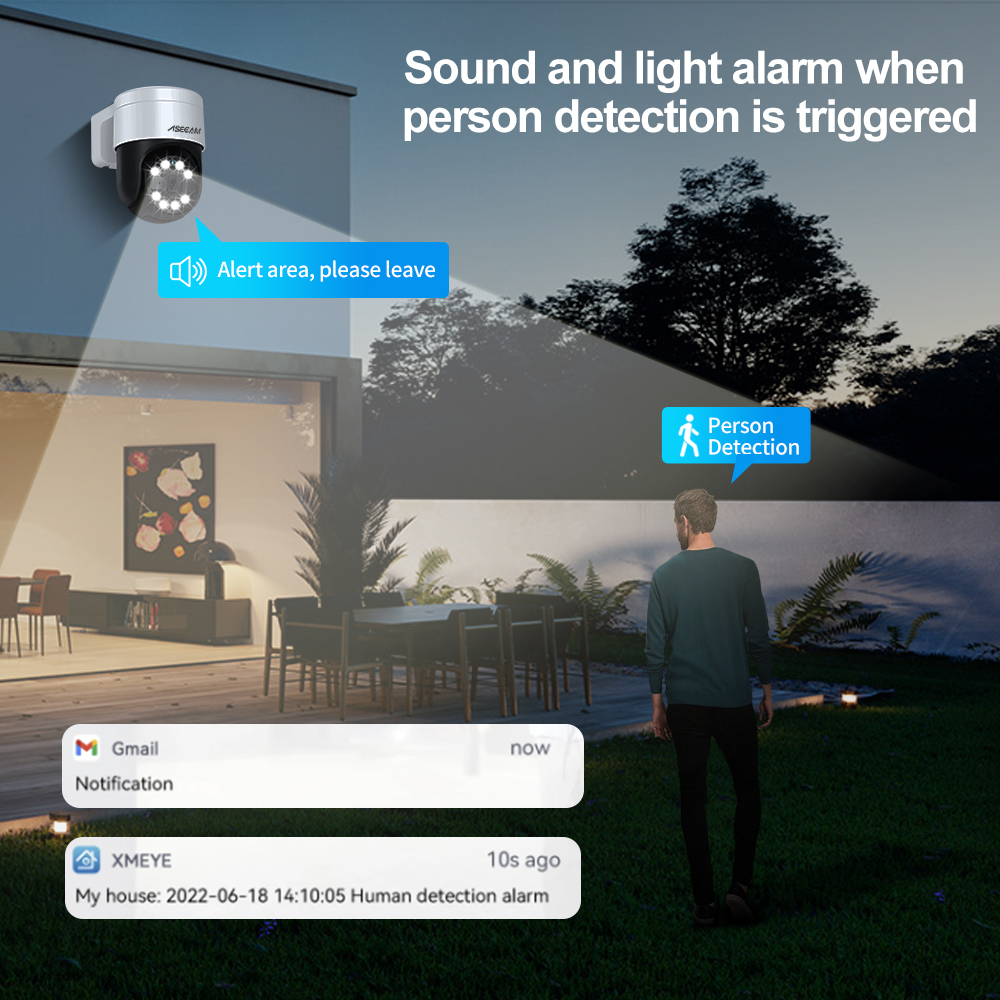 Xmeye-cámara de seguridad con detección facial para exteriores, videocámara de seguridad con Audio POE H.265, Onvif, CCTV, RTSP, visión nocturna a Color, 4K, cámara IP PTZ, 8MP