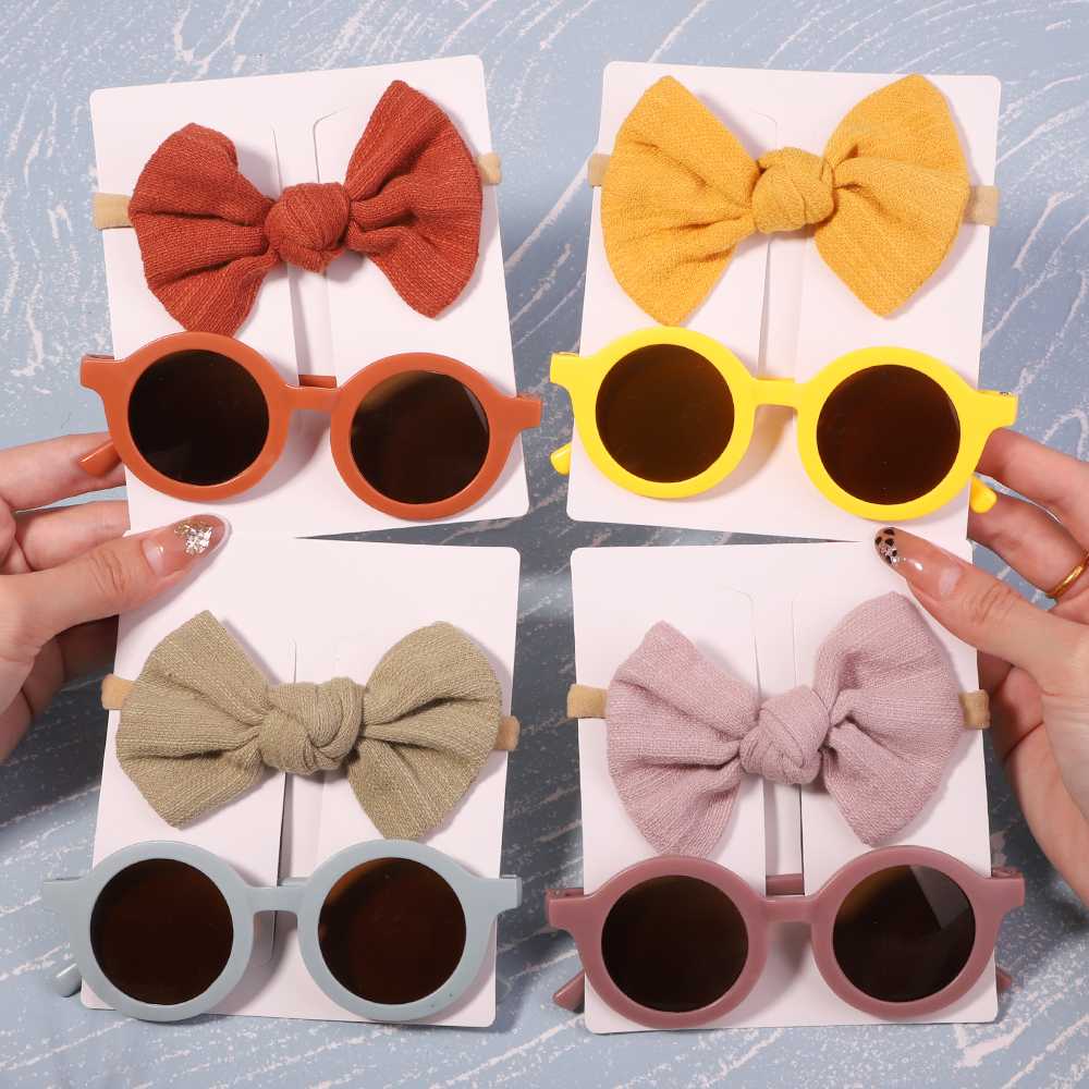 2 unids/pack Vintage niños verano lazos diadema gafas de sol redondas niños gafas de sol gafas de protección accesorios para el cabello de bebé