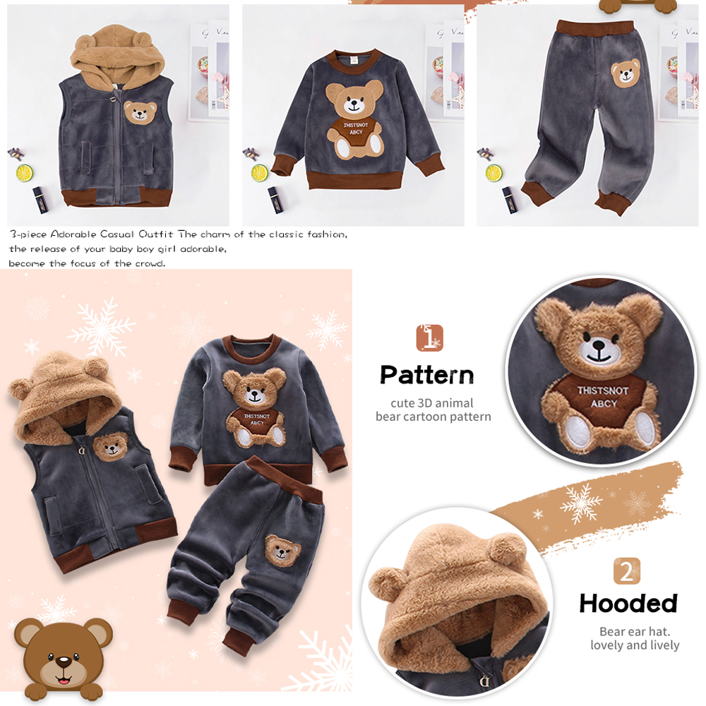 3 個冬秋幼児赤ちゃん男の子女の子服ベビーセーターコート + パンツ + フード付きベスト衣装セット幼児暖かい服スーツ