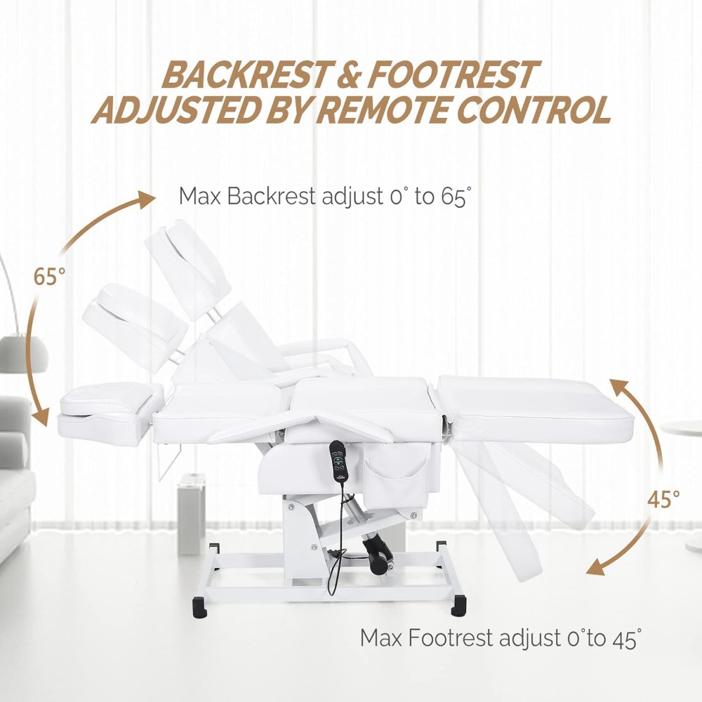 Fully Electric Salon Facial Bed Chair, Multi-Purpose Massage Tattoo Lash Waxing Table, Height Backrest Footrest, Bed Chair