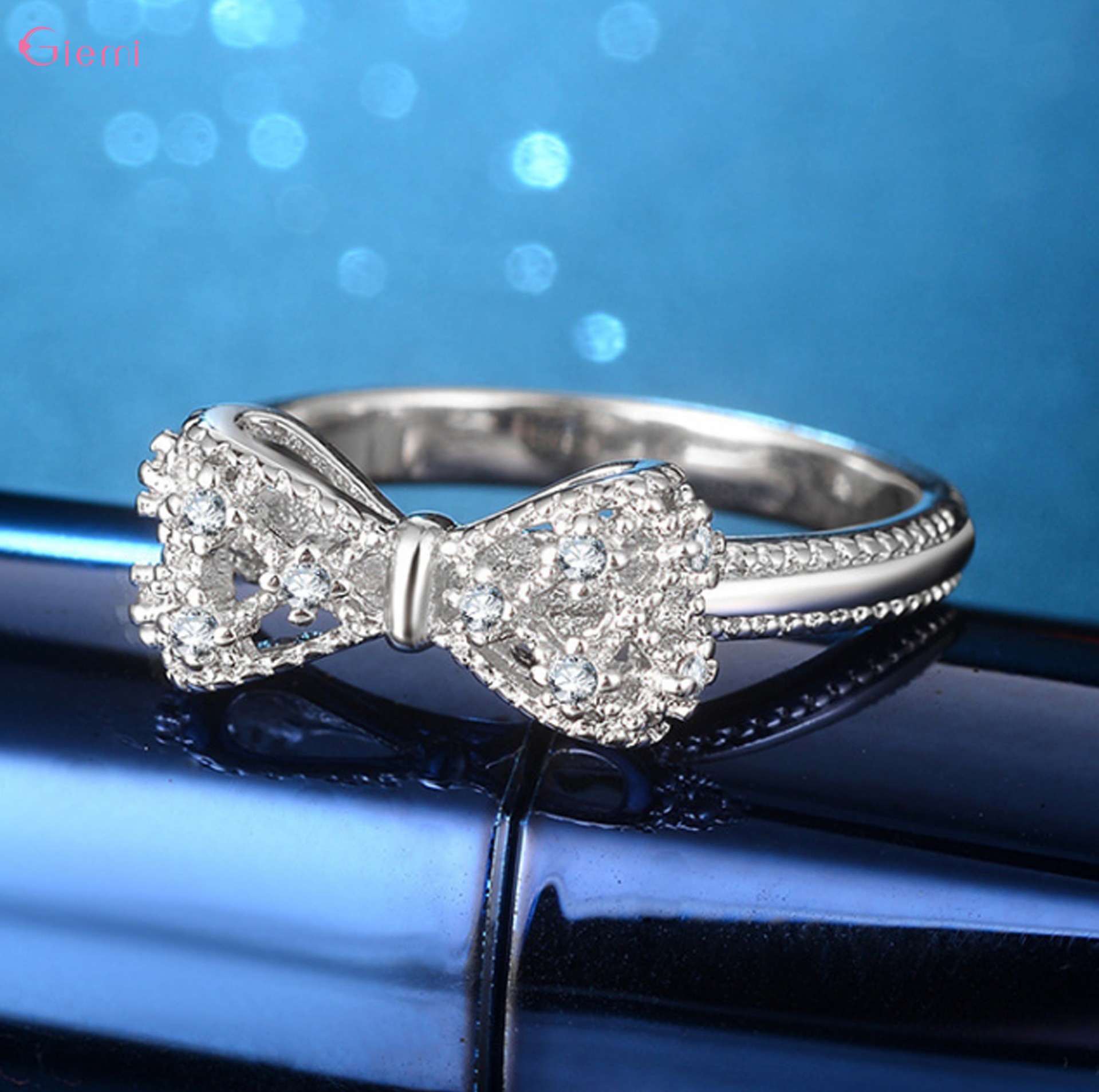 Chất Liệu Bạc 925 Nơ Thắt Nơ Đính Đá Cubic Zirconia Đá Cho Nữ, Nhẫn Nữ Thời Trang Hợp Thời Trang Cưới Đính Hôn Trang Sức