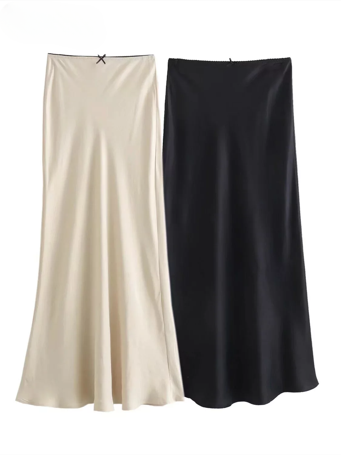 ASDS Vrouwen Mode 2024 Lente Nieuwe Satijnen Textuur Boog Decoratie Vintage Chic Vrouwelijke Hoge Taille H Lijn Lange Rokken Mujer