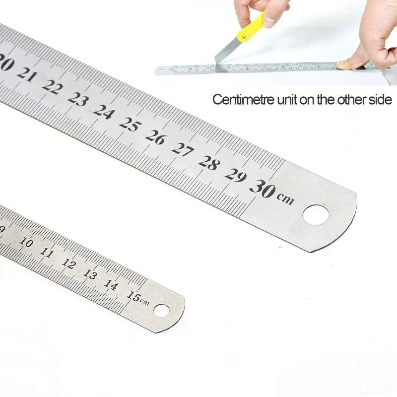 3 pezzi in acciaio inossidabile doppio lato righello dritto centimetri pollici righello strumento di misurazione di precisione forniture per ufficio scolastico
