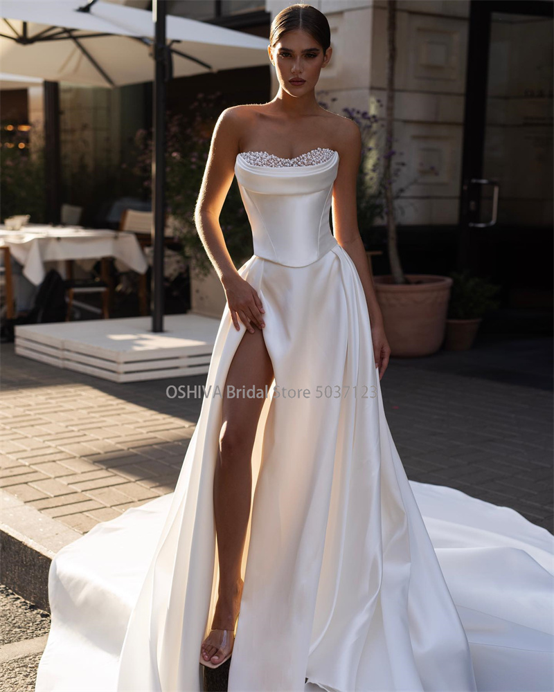 Simple Wedding Dresses Customized Bridal Gowns Sweetheart Neck High Split Vestidos De Noiva Expertly Elegance Perfect Fit﻿