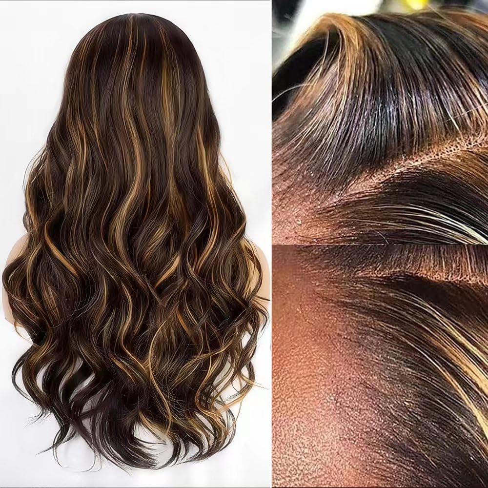 女性用ブラジルボディウェーブウィッグ,HDフロントレース,透明レース,人間の髪の毛,黒と茶色,陰影のあるハイライト,13x4,1b 30