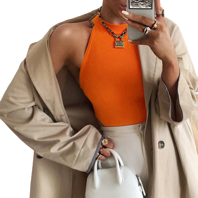 หญิงแขนกุดเซ็กซี่ผู้หญิง Halter Bodysuits High Cut Bodycon Leotard Tops แฟชั่นฤดูร้อน Bottomed Tops