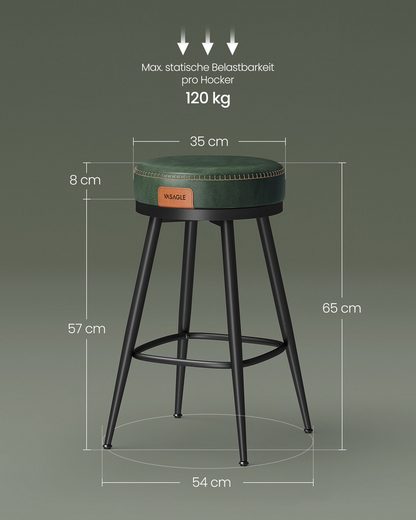 VASAGLE Barhocker (Set, 2er), drehbar, Kunstleder, 120 kg belastbar