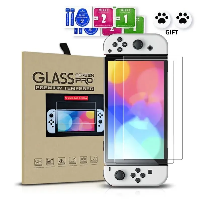 Protetor de tela de vidro temperado para Nintendo Switch, OLED Lite, NS Acessórios, Filme, Protetor, 2pcs