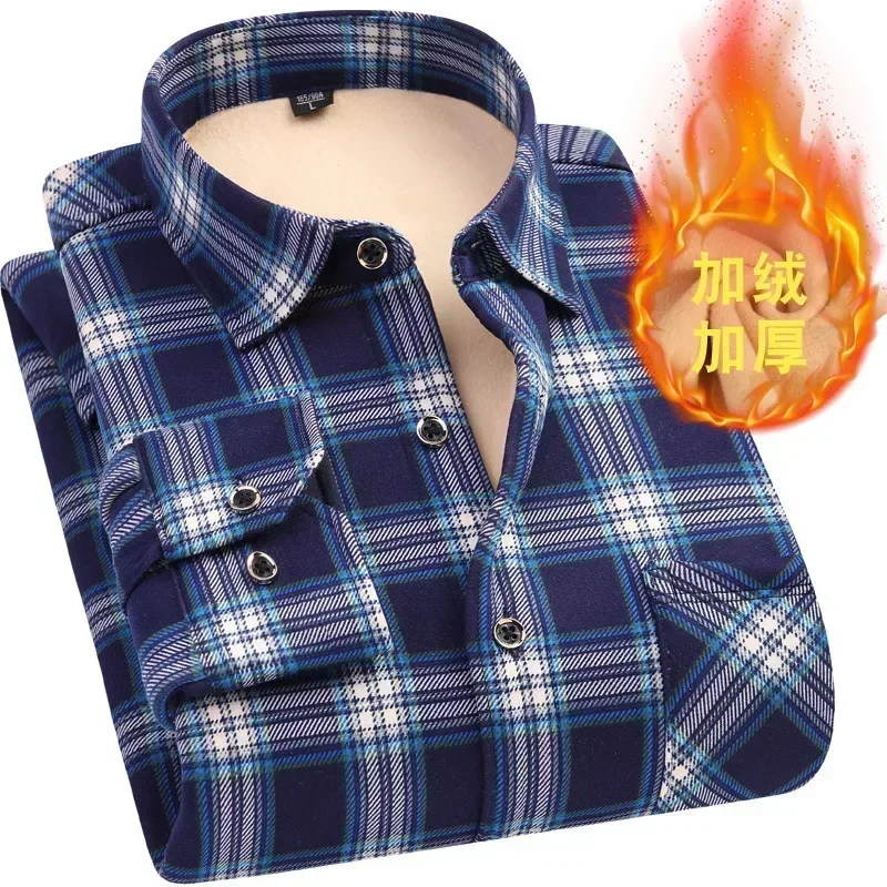 Camisas a cuadros cálidas de otoño e invierno para hombre, camisa de manga larga de terciopelo grueso, Tops, chaqueta informal ajustada de negocios para hombre, prendas de vestir gruesas y cálidas