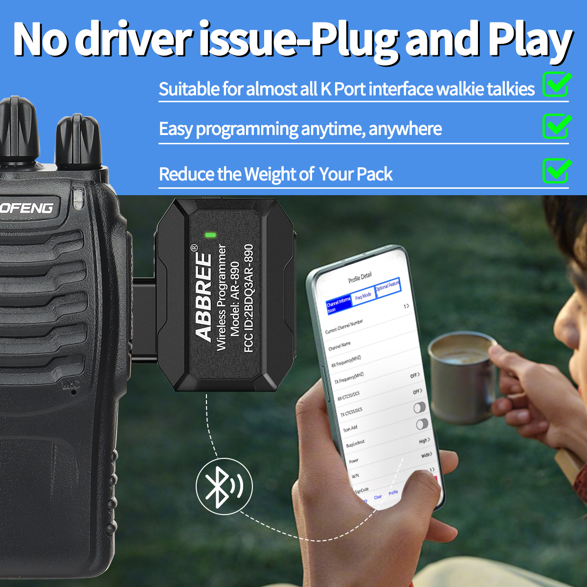 ABBREE Bluetooth Wireless Programmierer für Walkie Talkie Plug & Play Keine Treiber Ausgabe Telefon Typ-C für UV5R BF888S Quansheng UVK5