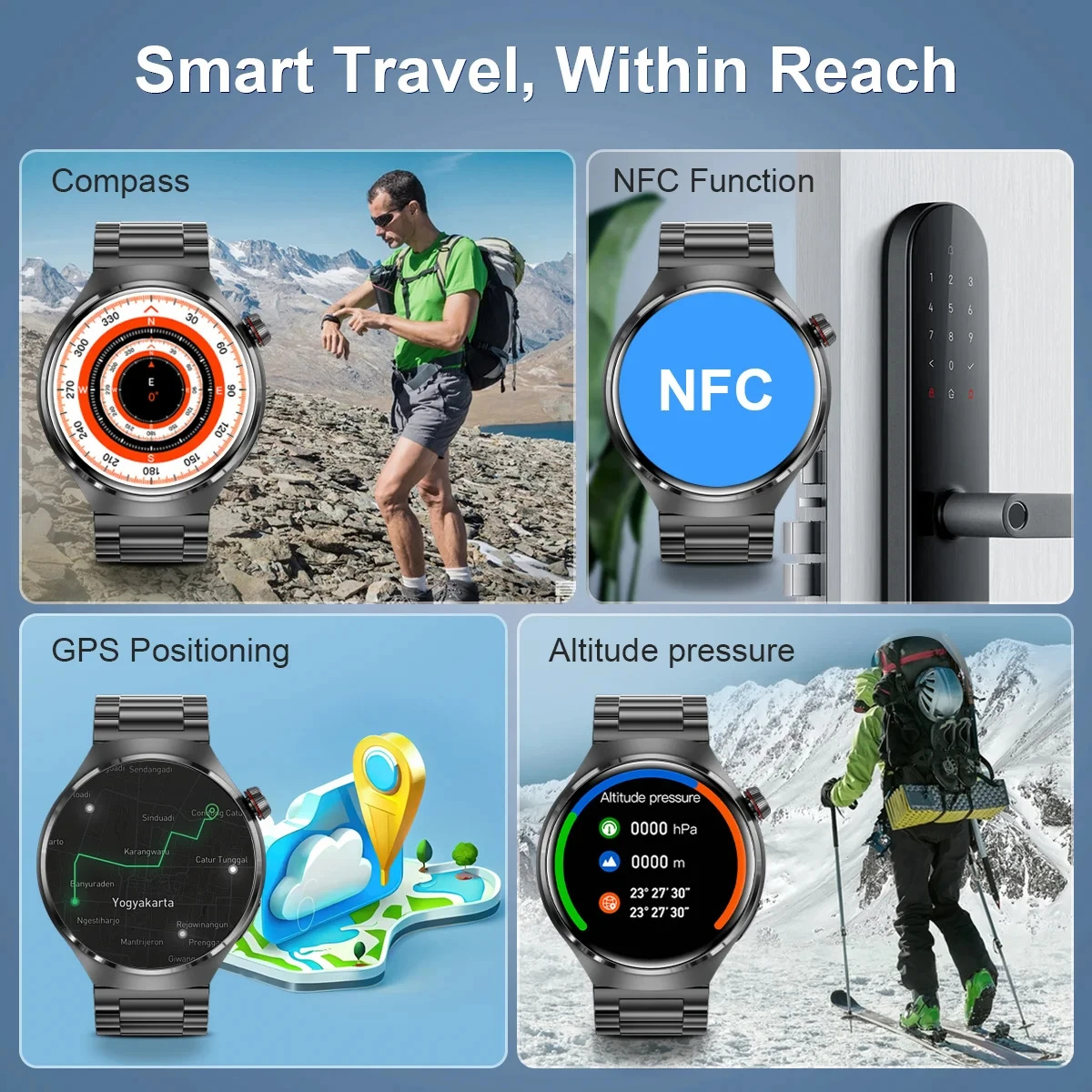 Smart Watch Bluetooth-oproep IP68 Waterdicht NFC Smart Watch Heren AMOLED HD-scherm Hartslag Slaap GPS Tracker voor Watch Pro