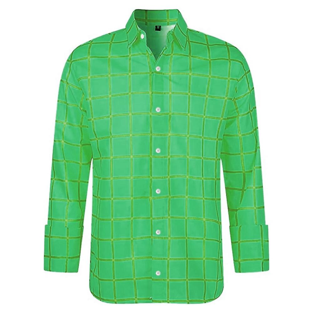 Nueva camisa para hombre, camisa de manga larga con estampado a cuadros 3D, camisa del mismo estilo de dibujos animados para hombre, ropa de gran tamaño, Top con solapa a la moda