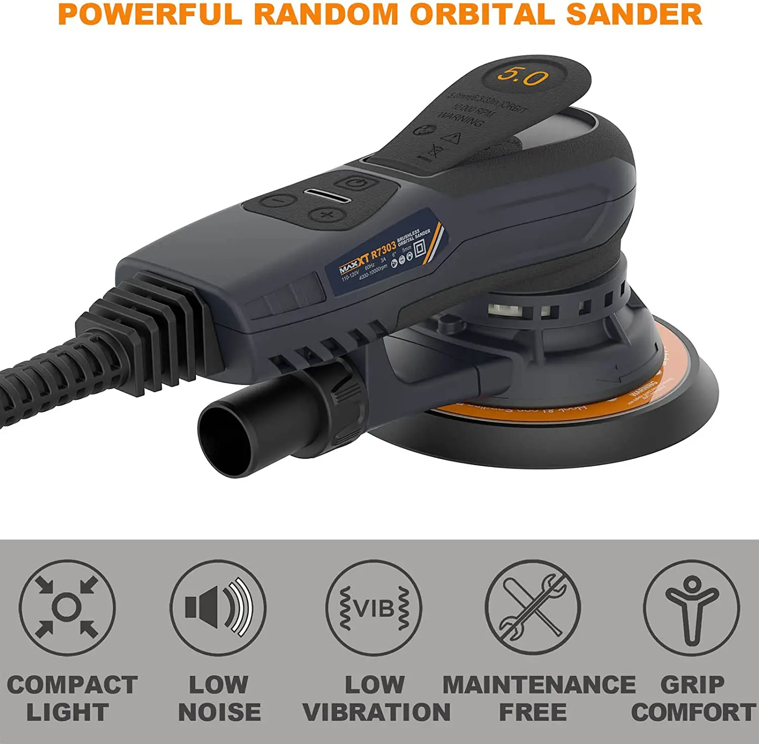 MAXXT 2.5mm/5.0mm Popular Design Random Electric Dust Free Brushless 220V Machine Sander Orbital